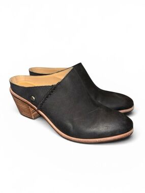 UGG Women's Size 7 Lovisa Black Leather Mules Clog Heels